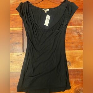 Anthropologie Bordeaux Black Fitted Cap Sleeve top